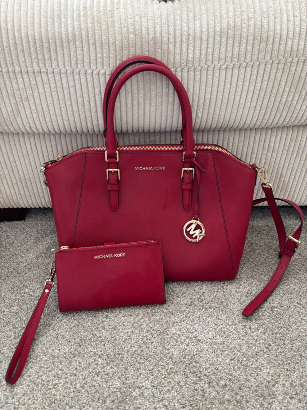 Michael kors red purse and matching wallet